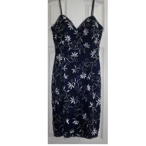 A. J. BARI  Sequin Beaded Dress P 6 Silk Blue